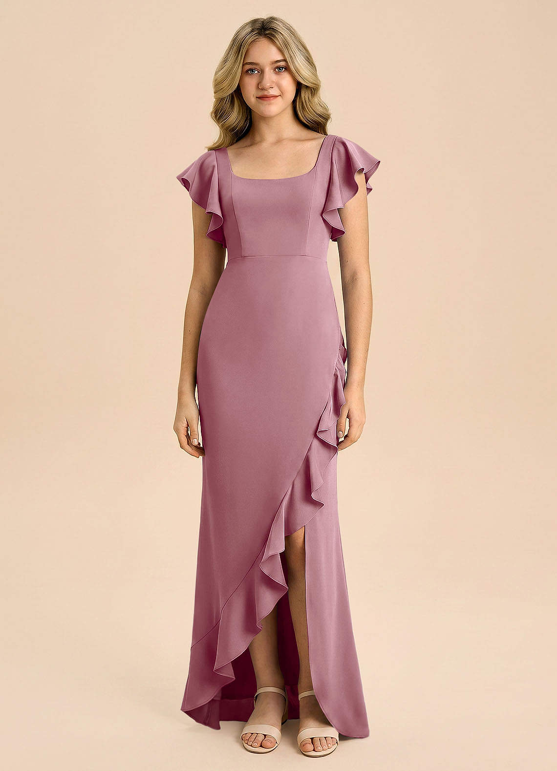 mauve mermaid bridesmaid dresses Azazie Demi Junior Bride
