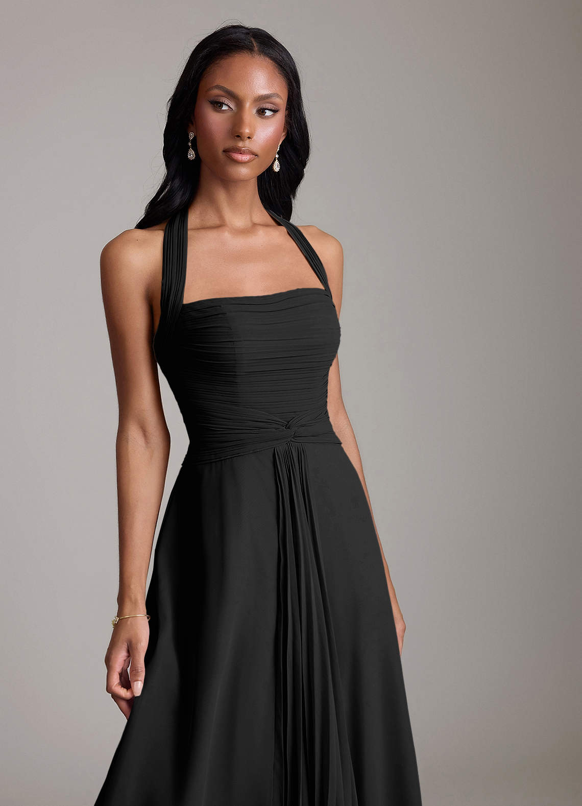 Azazie Clarisa Bridesmaid Dresses Black A-Line Pleated Chiffon Dress image2