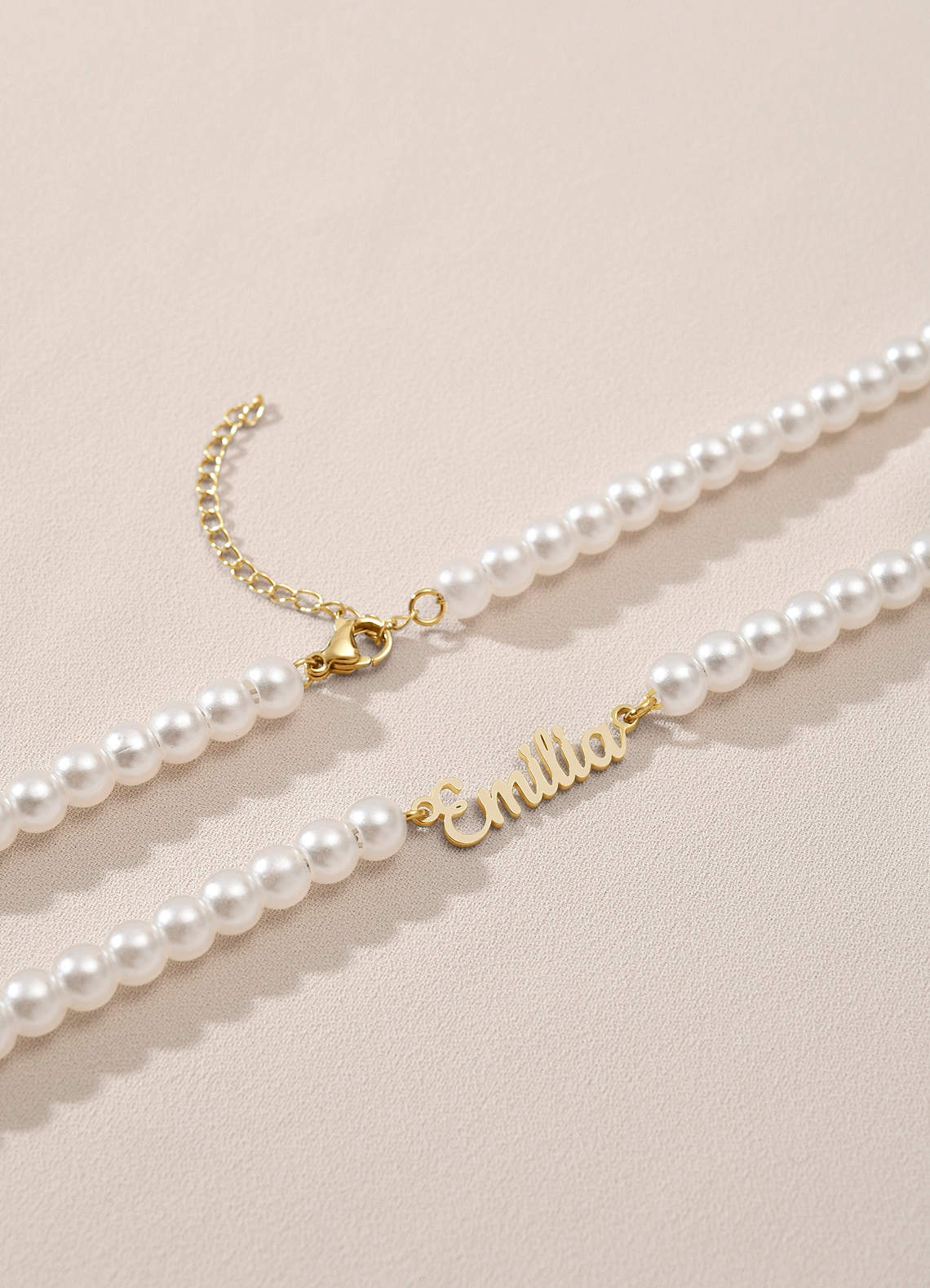 front Personalized Name Pearl Necklace