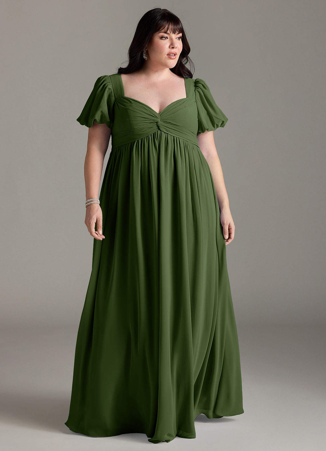 Azazie Madisynn Brautjungfernkleider für Schwangere Schleifen Chiffon Bodenlänge Kleid image1