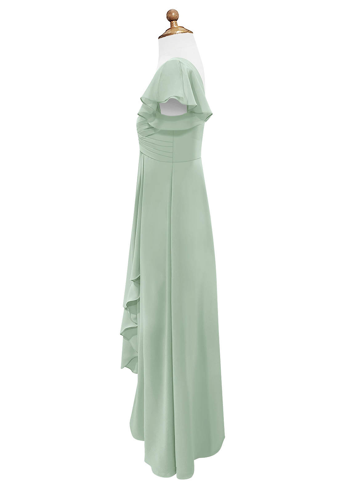 Azazie Omari Junior Agave A-Line Ruched Chiffon Dress image6