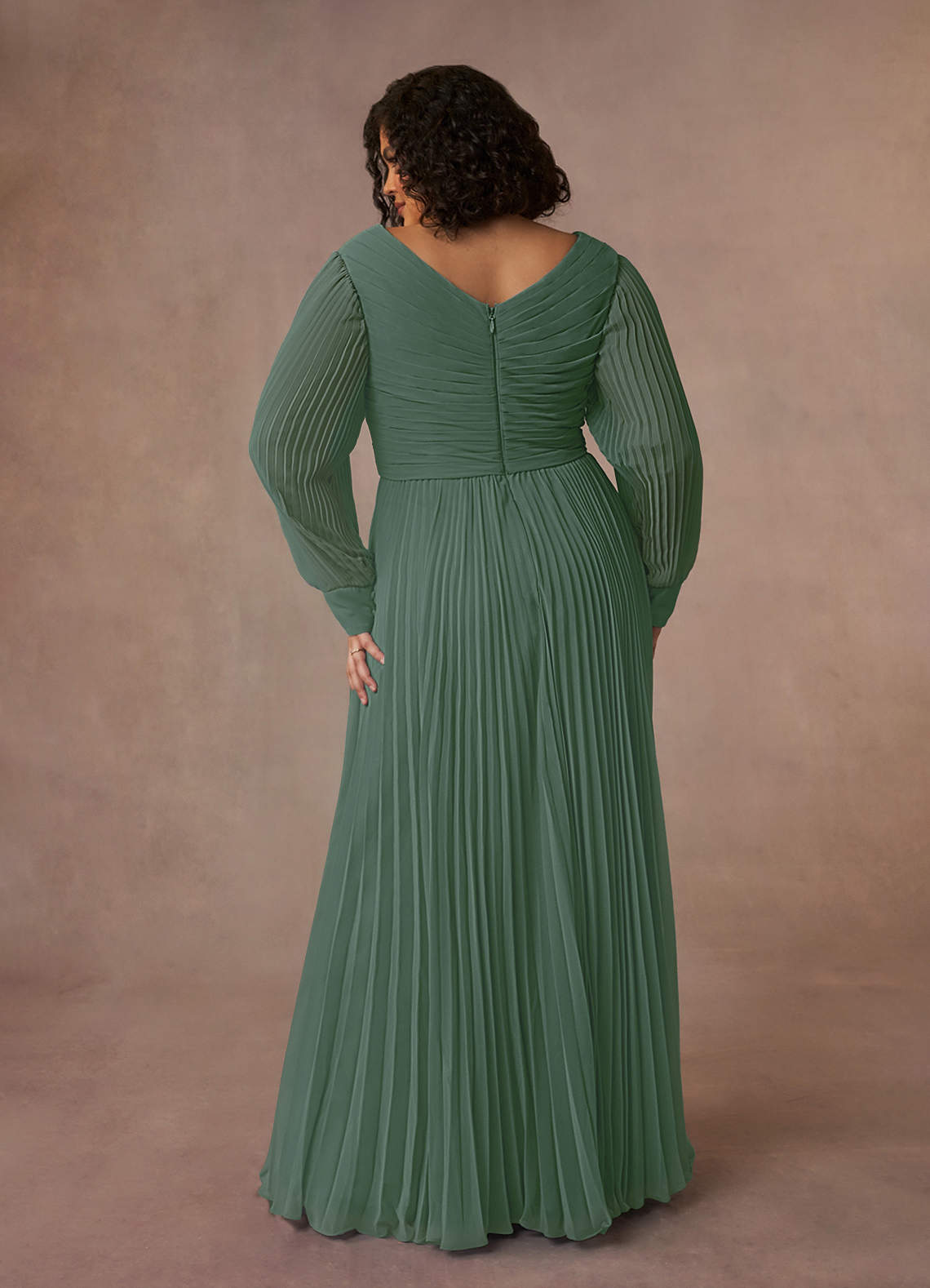 Azazie Zina Mother of the Bride Dresses Eucalyptus A-Line Pleated Chiffon Dress image7