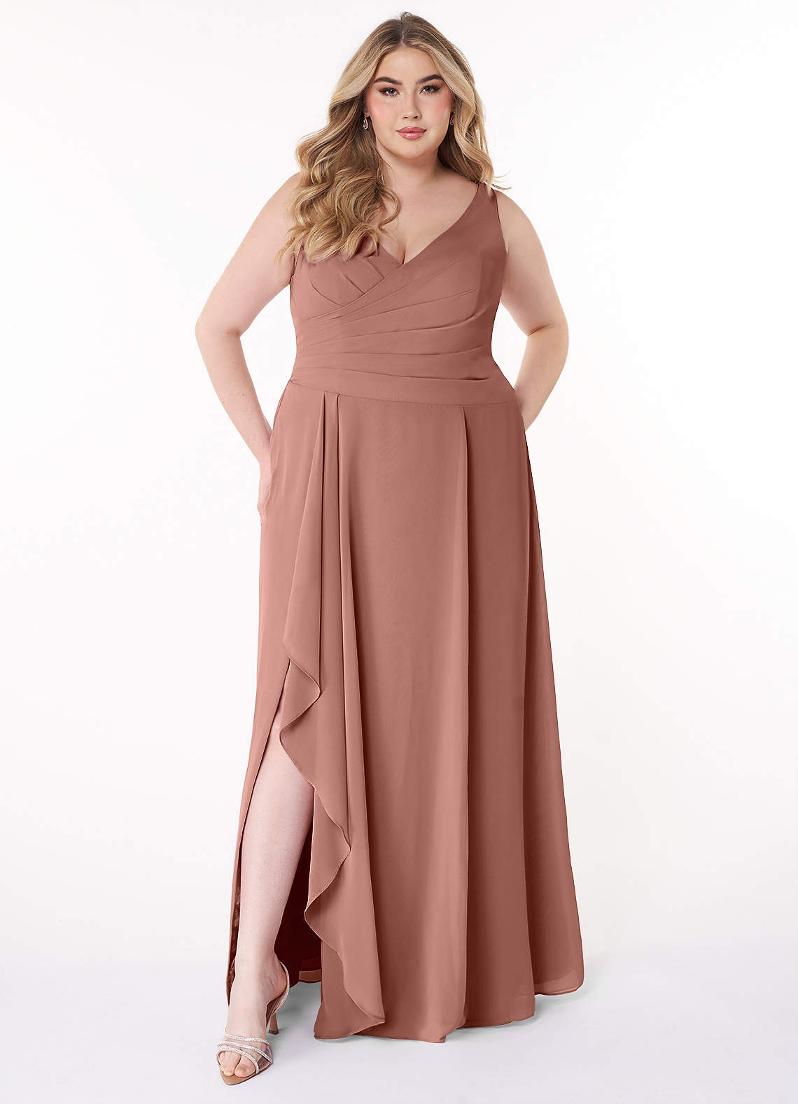 Azazie Kori Final Sale Cedar Rose A-Line Pleated Chiffon Dress image1