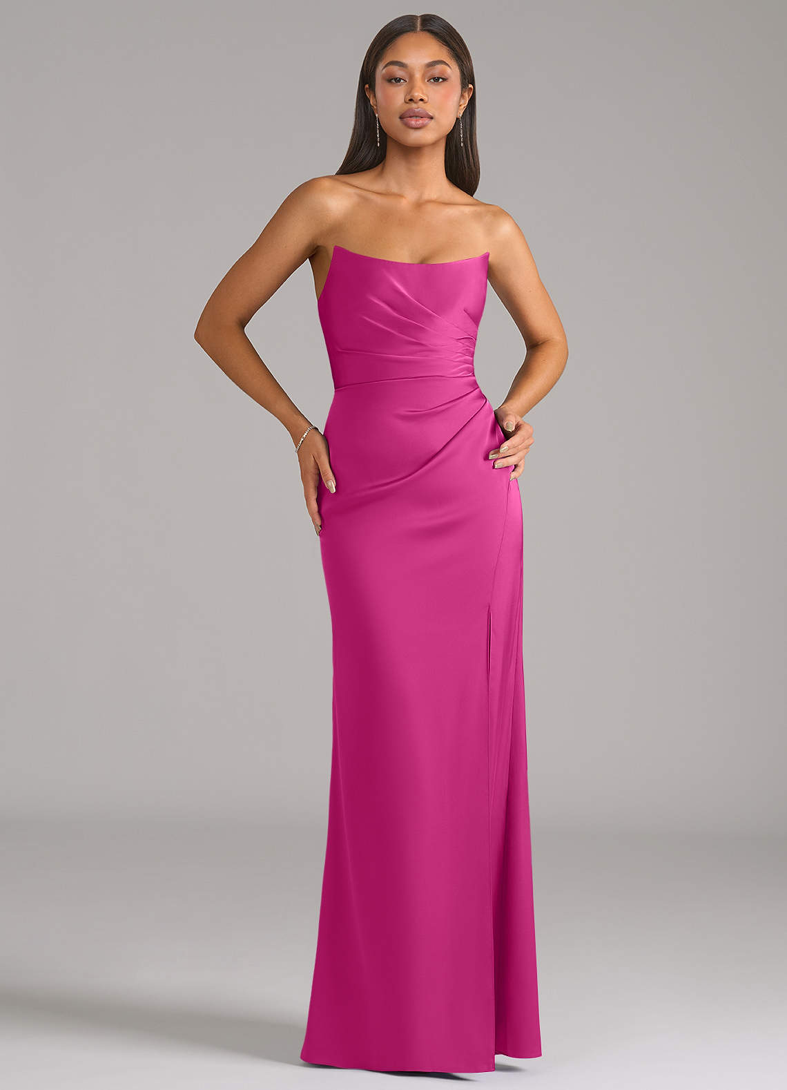 Azazie Marla Bridesmaid Dresses Fuchsia Sheath Strapless Stretch Satin Convertible Dress image1