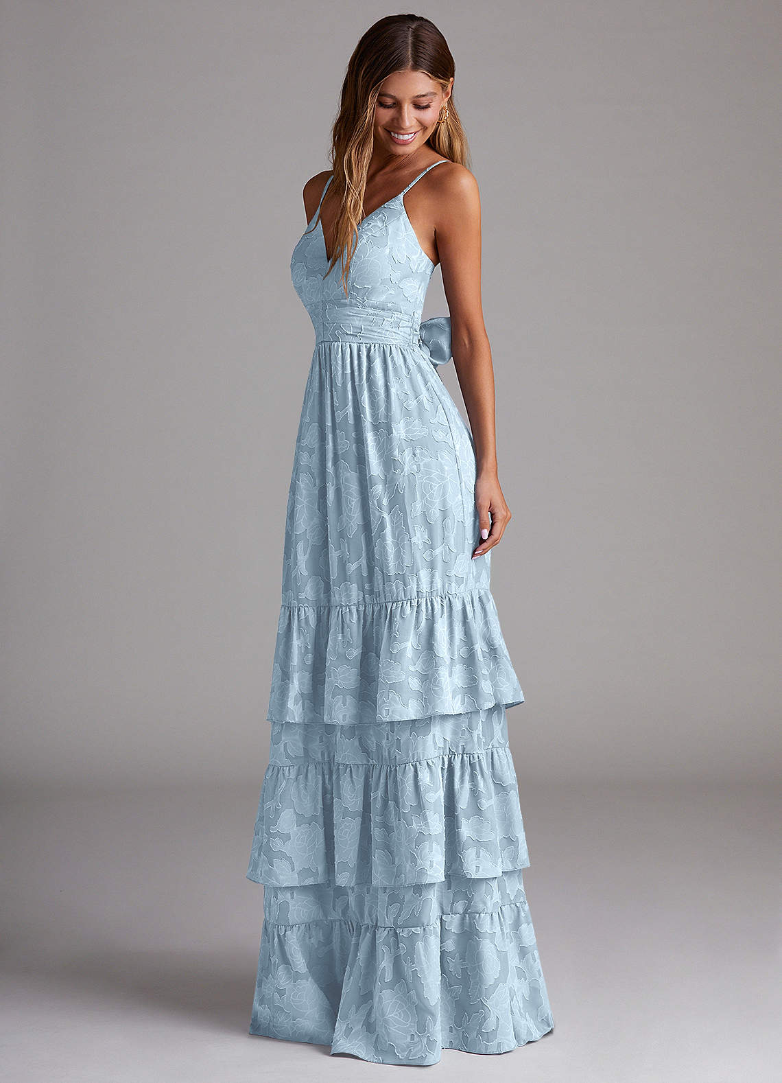 Azazie Nathalia Bridesmaid Dresses Sky Blue A-Line Bow Floral Burnout Dress image2