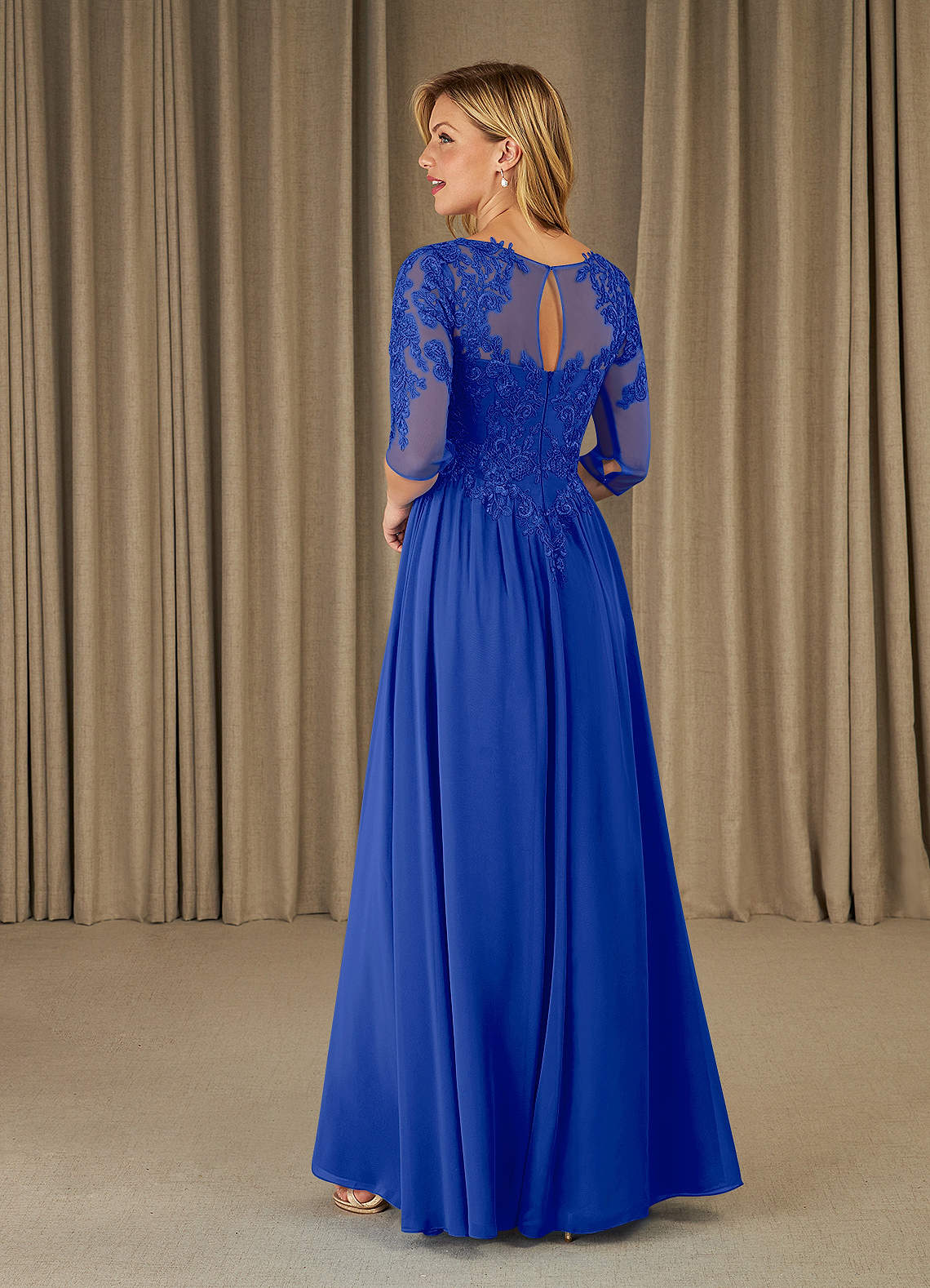 Azazie Mirielle Kleider für die Brautmutter A-Linie Schaufel Spitze Chiffon Kleid Königsblau image3
