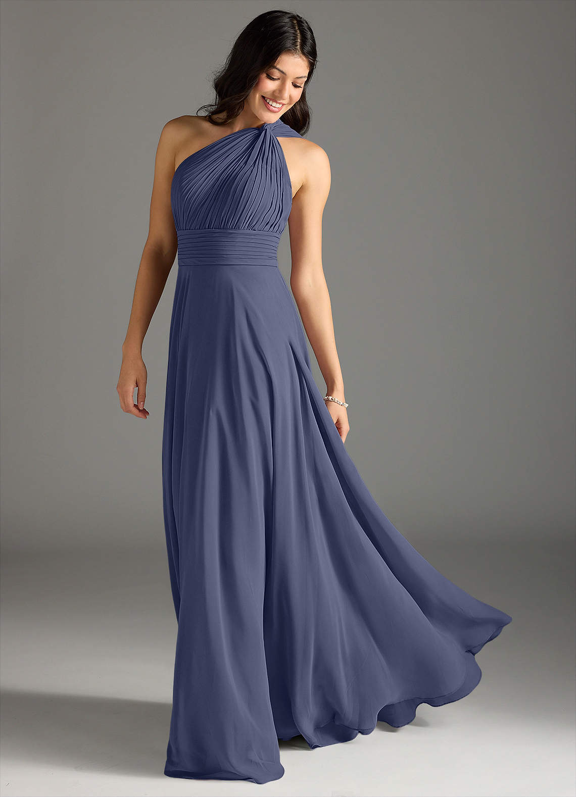 Azazie Charlize Bridesmaid Dresses Stormy A-Line One Shoulder Chiffon Dress image1