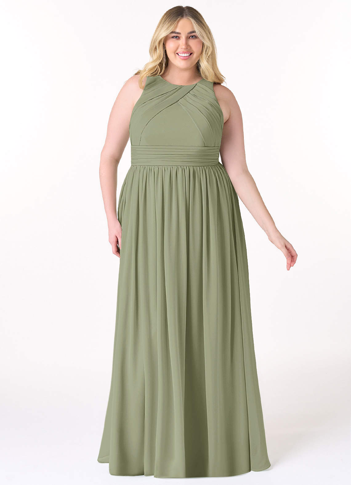 Azazie Harper Bridesmaid Dresses Pistachio A-Line Pleated Chiffon Dress image1