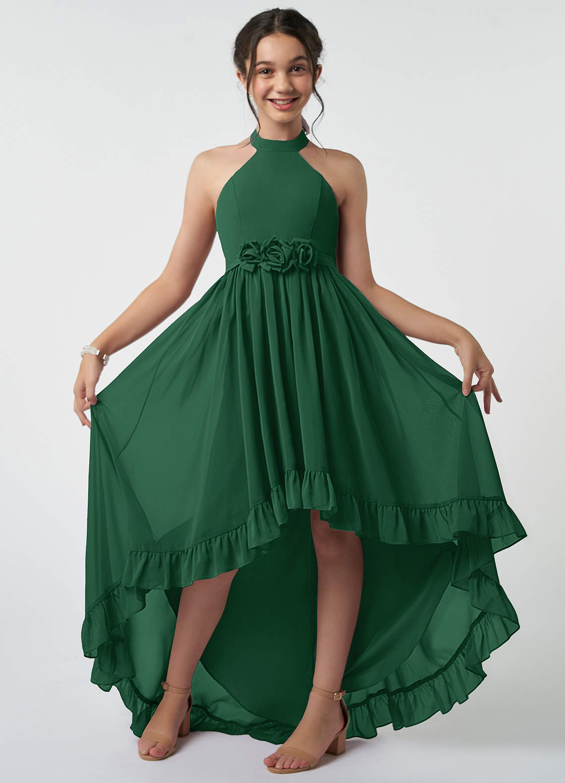 Azazie Hermione Junior Dark Green A-Line Chiffon Dress image1