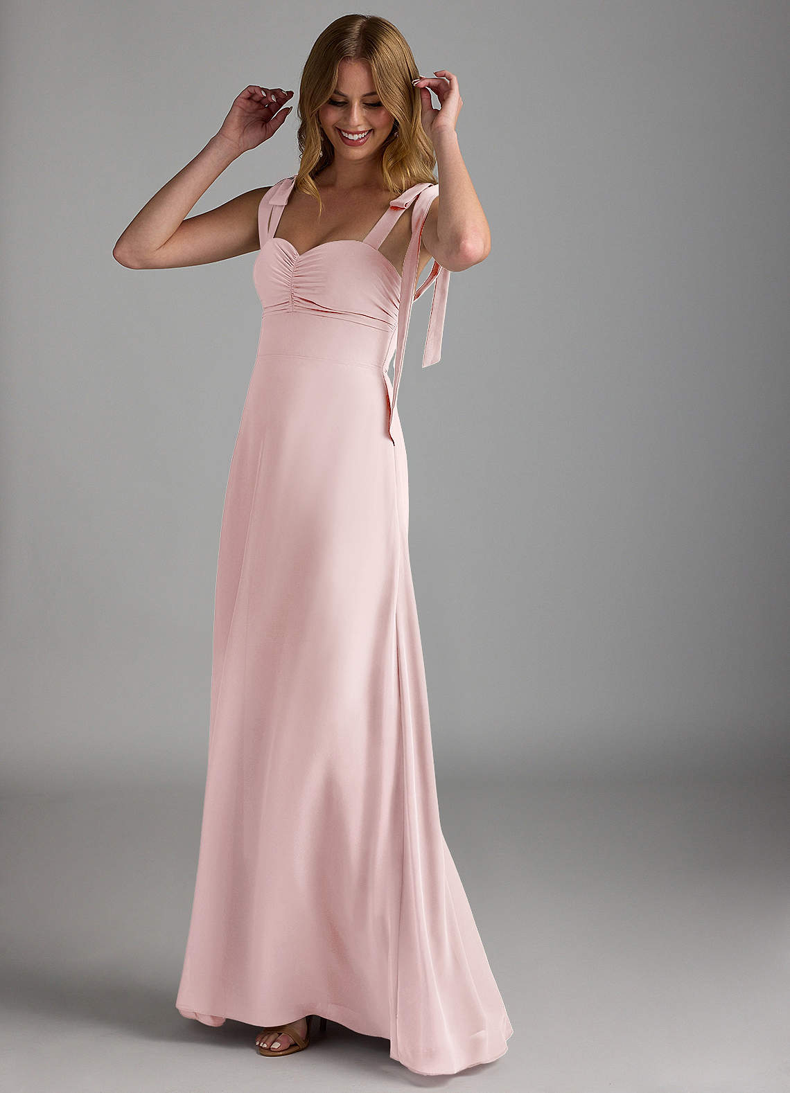Azazie Lizet Bridesmaid Dresses Blushing Pink A-Line Sweetheart Neckline Chiffon Dress image1