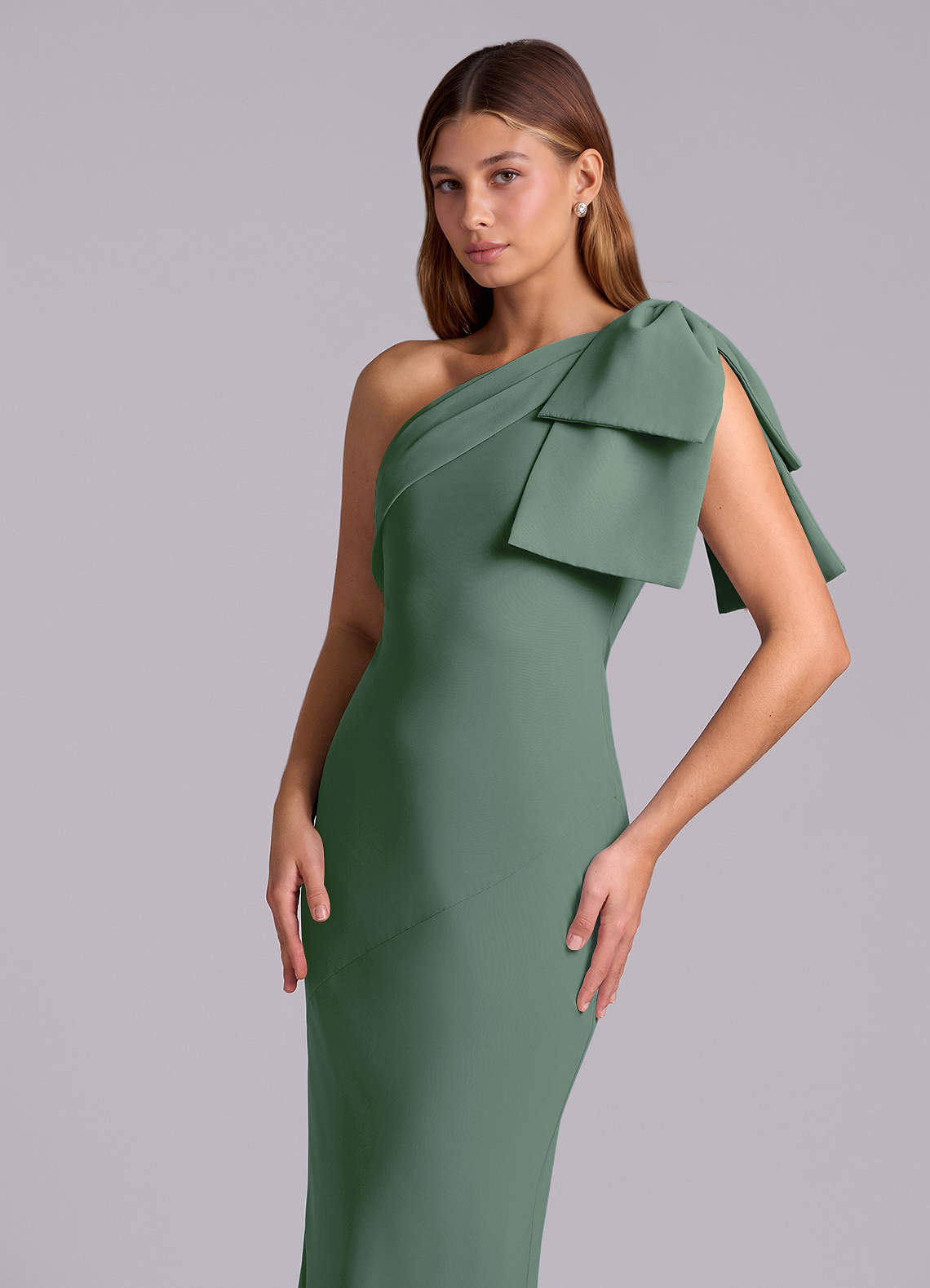 Azazie Yuanna Bridesmaid Dresses Eucalyptus Mermaid One Shoulder Chiffon Dress image6