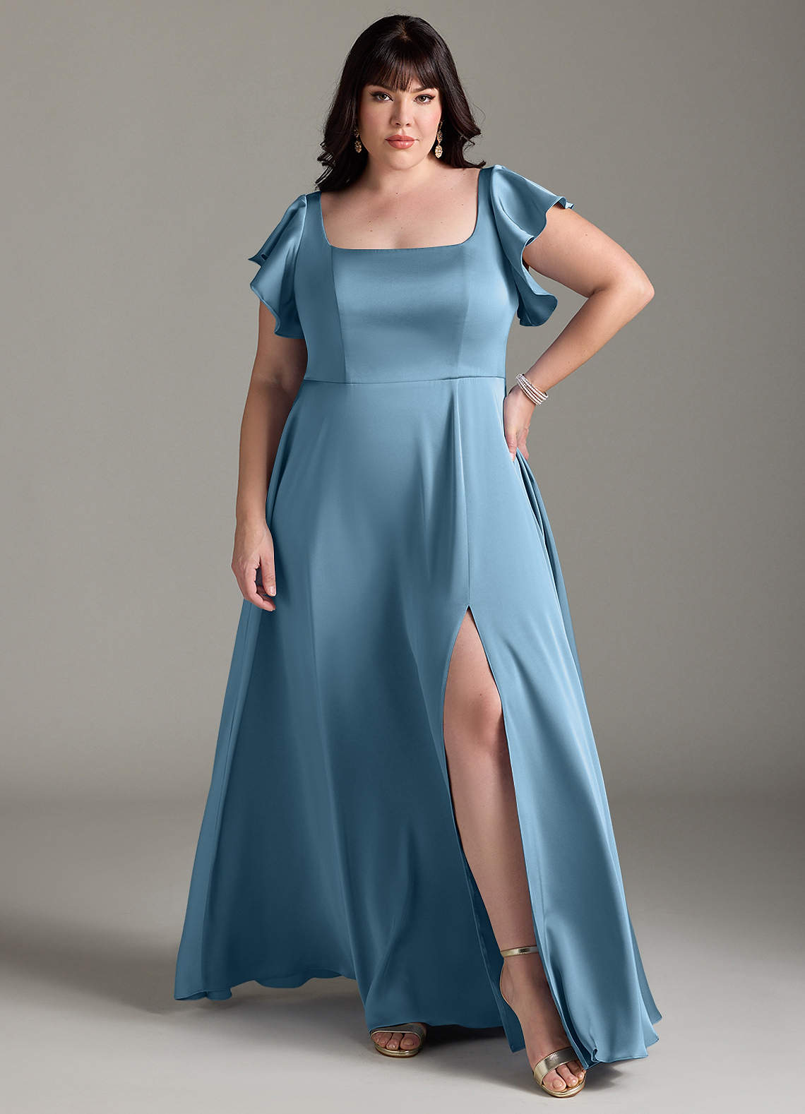 Azazie Bondi Bridesmaid Dresses Steel Blue A-Line Bow Stretch Satin Dress image6