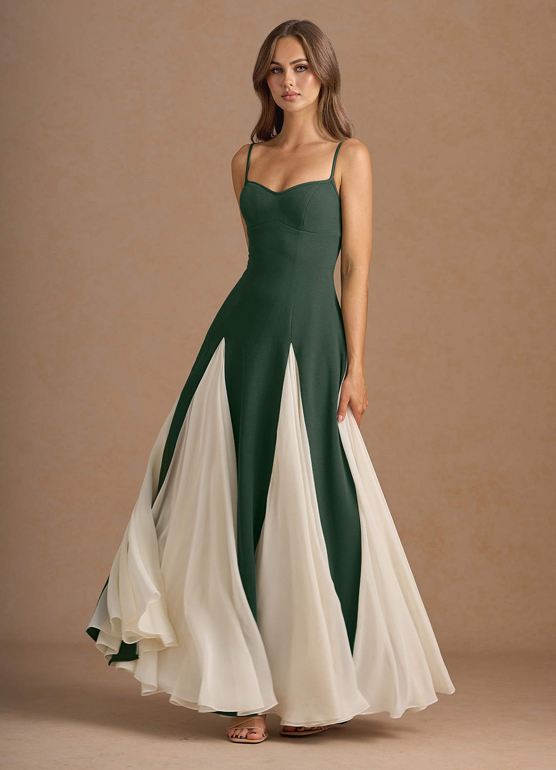 knee length dresses for ladies Berylove Women Eucalyptus Wedding Guest Dress with Appliques Ruched Slit A Line Maxi Dress, Eucalyptus / US6 main image 0