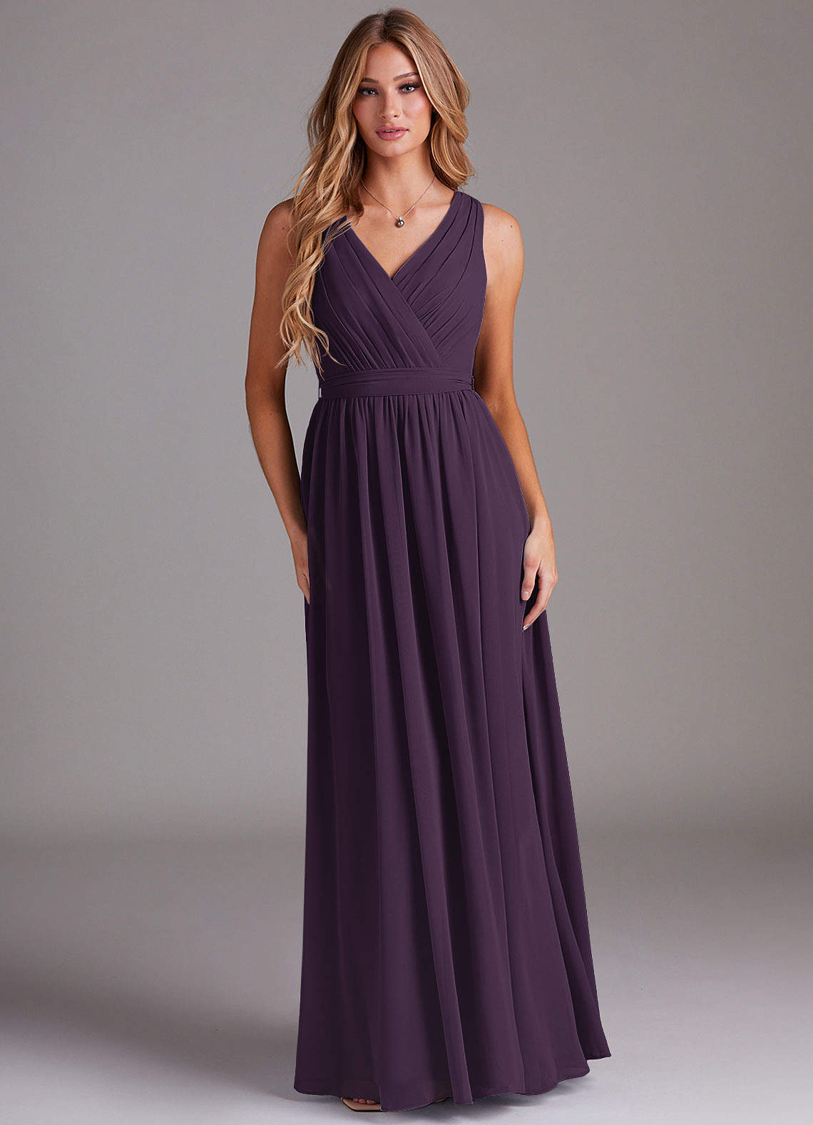 Azazie Kingsley Bridesmaid Dresses Plum A-Line Lace Chiffon Dress image1
