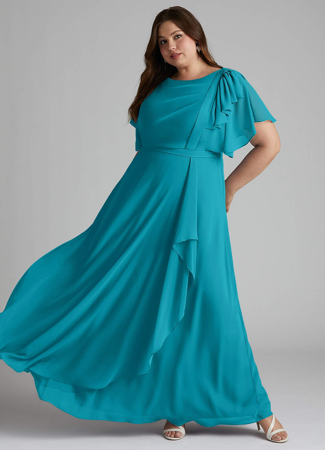 Azazie Aaliyah Modest Bridesmaid Dresses A-Line Scoop Pleated Chiffon Floor-Length Dress image7