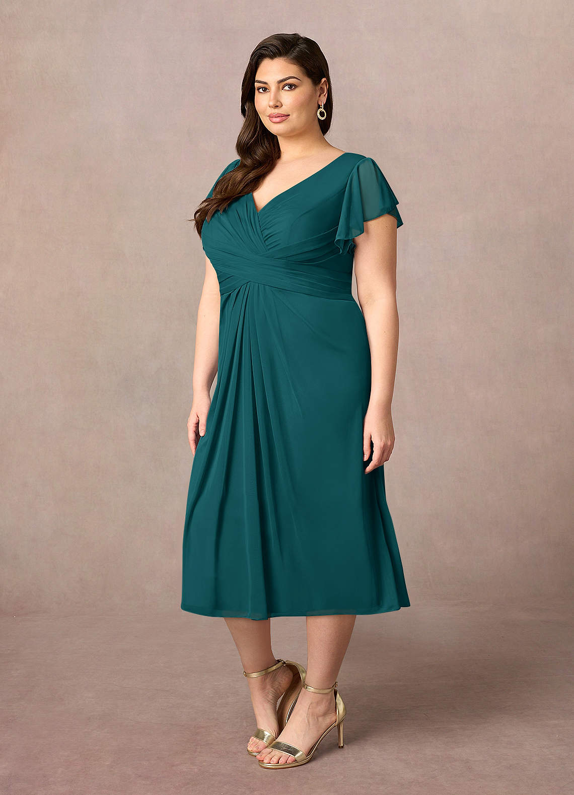 Azazie Vera Mère de la mariée Robes Robe Trapèze en Maille Col V plissé Paon image6