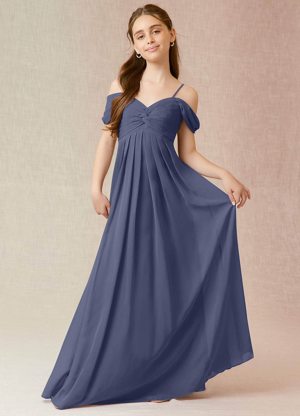 Azazie Kaitlynn Junior Stormy A-Line Off the Shoulder Chiffon Dress image1