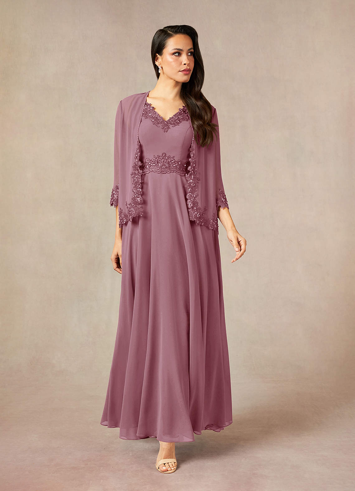Azazie Devana Mother of the Bride Dresses Vintage Mauve A-Line Sequins Chiffon Dress image1