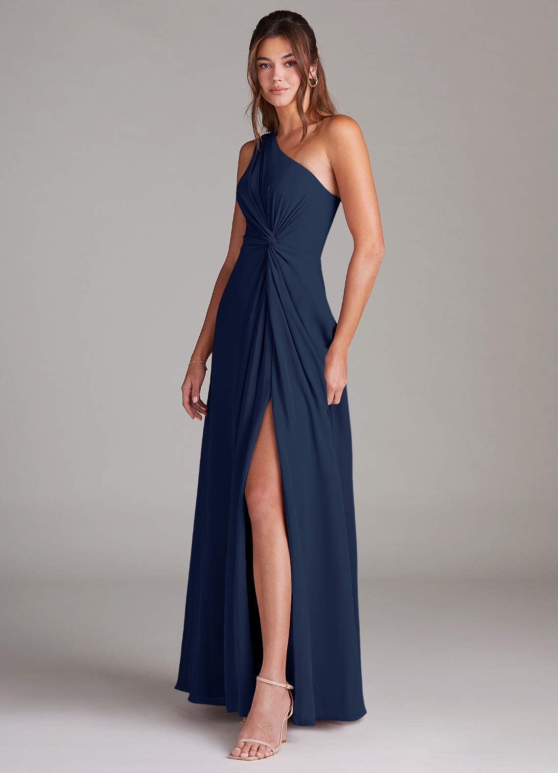 Azazie Brooke Bridesmaid Dresses Dark Navy A-Line One Shoulder Chiffon Dress image4