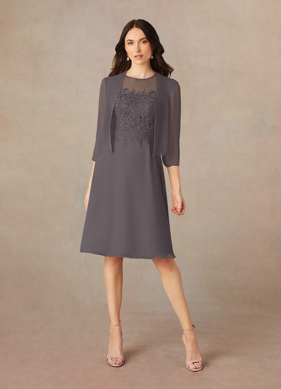 Azazie Klaus Mother of the Bride Dresses Steel Grey A-Line Scoop Sequins Chiffon Dress image1