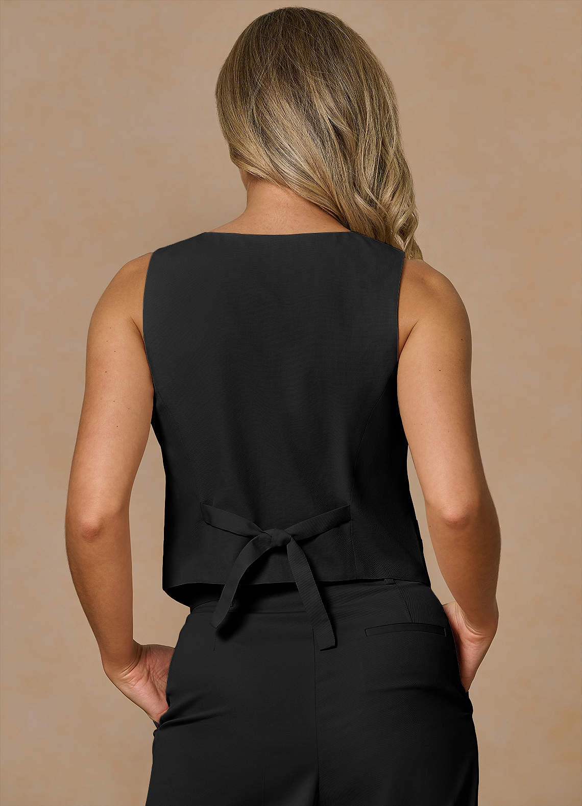 front Margaret Black Cotton Linen Blend Vest