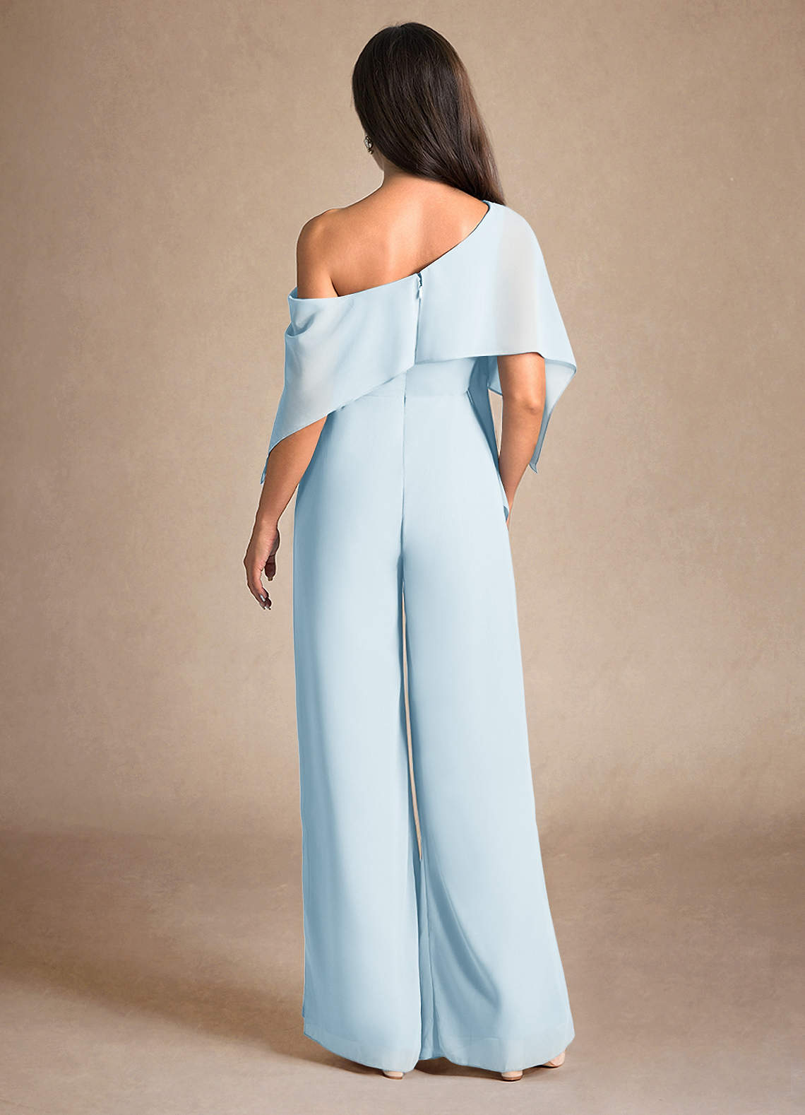Azazie Halima Abiti per la Madre della Sposa Abito Tuta Pantaloni in Chiffon Spacco Laterale Azzurro image2