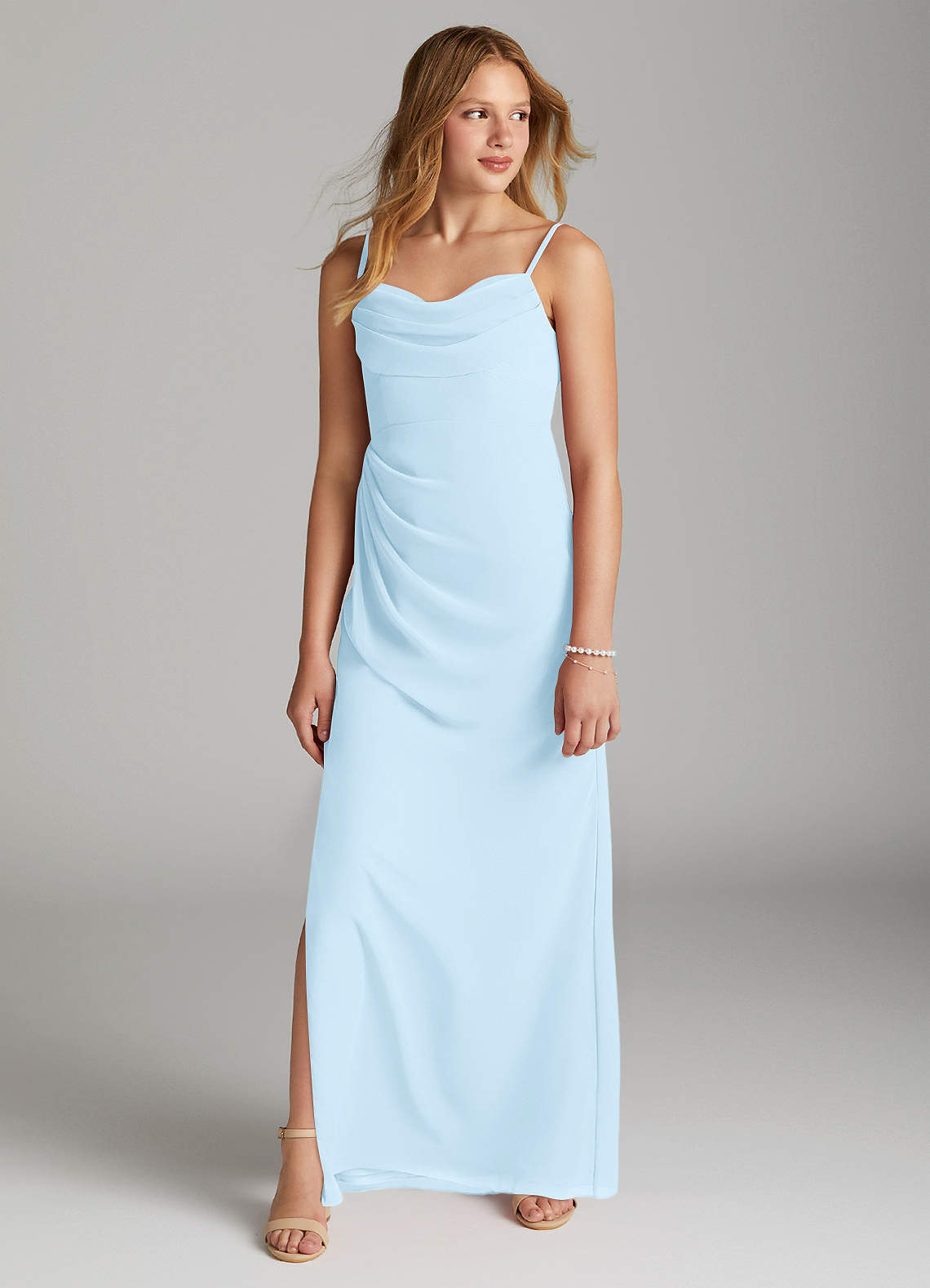 Azazie Mai Junior Sky Blue Sheath Pleated Chiffon Dress image2