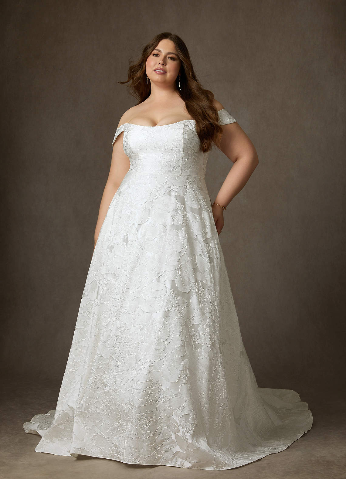 Azazie Amaya Hochzeitskleider Ballkleid Schulterfrei Blumen-Jacquard Kleid Diamantweiß image14