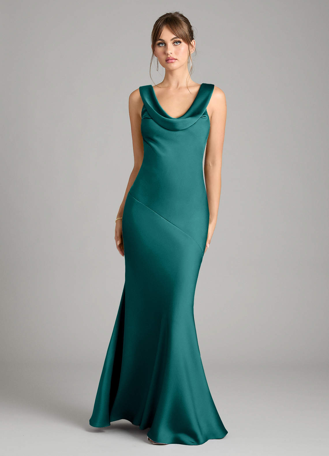 Azazie Rylina Bridesmaid Dresses Peacock Mermaid Stretch Satin Dress image1