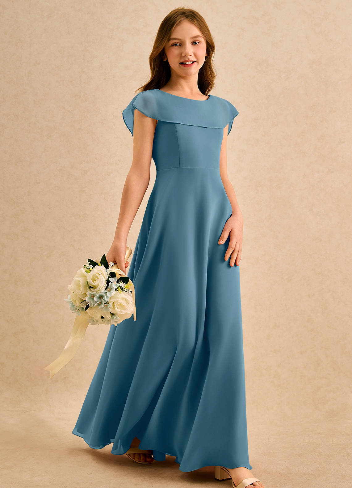 Azazie Kittie Girls Formal Flower Girl Klänningar Klä A-Line i Chiffong image3
