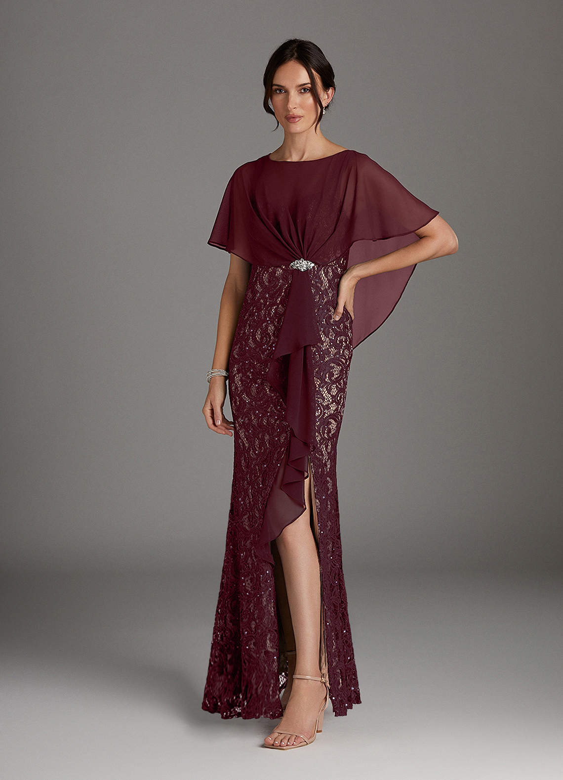 Azazie Lemus Mother of the Bride Dresses Cabernet Taupe Sheath Sequins Chiffon Dress image1