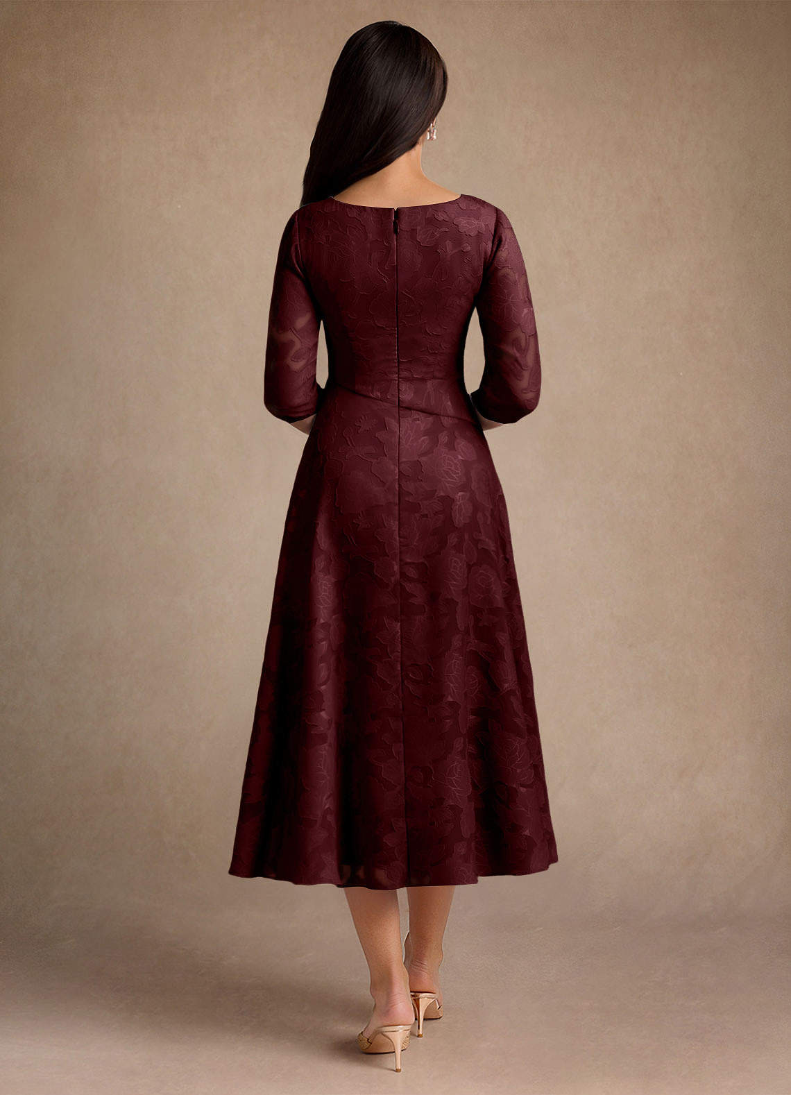 Azazie Durant Mother of the Bride Dresses Cabernet A-Line Pleated Floral Burnout Dress image2
