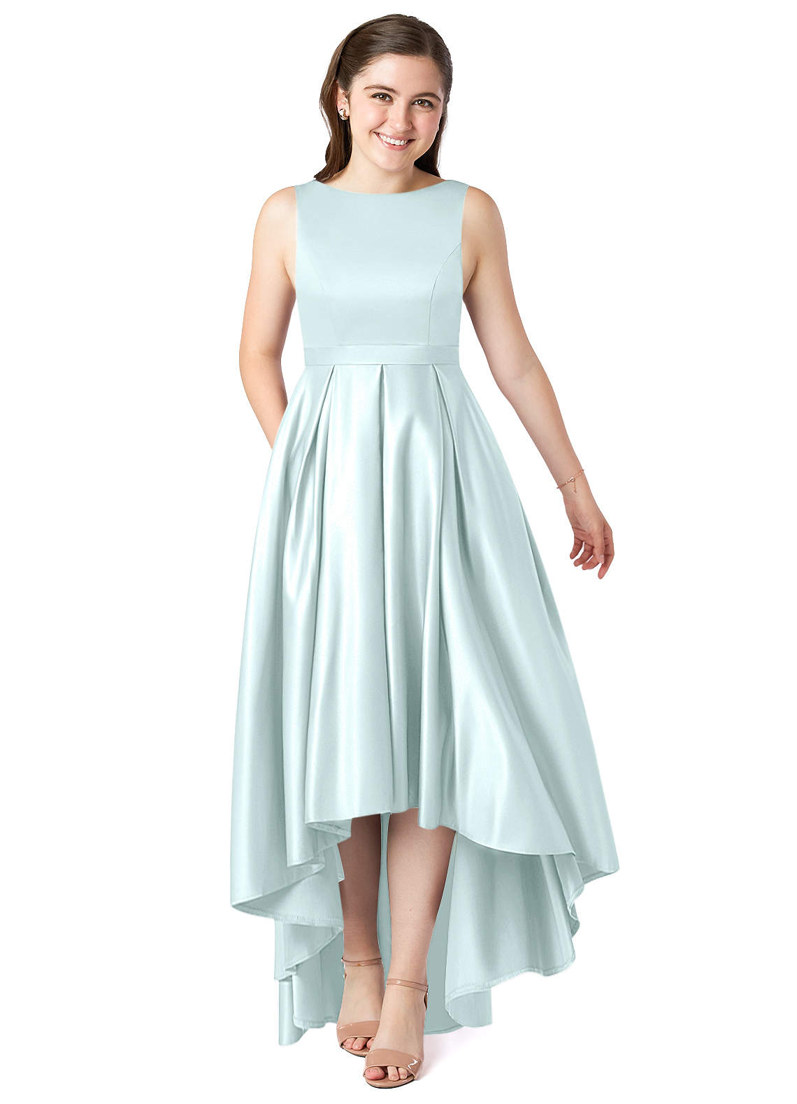 Azazie Inaya Junior A-Linie Gürtel/Schärpe Stretch-Satin Kleid Seegrün image1