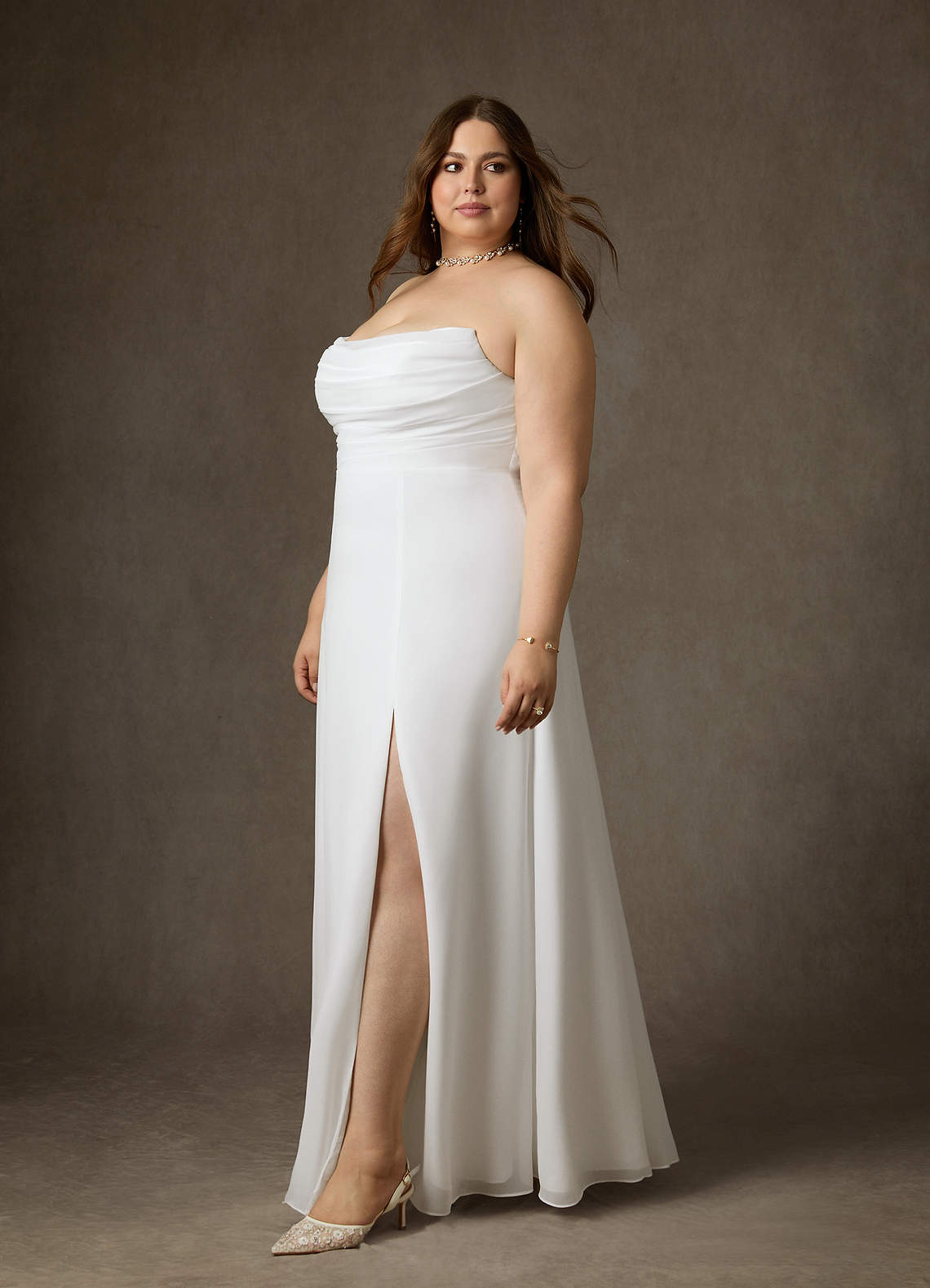 Azazie Camryn Hochzeitskleider A-Linie Schulterfrei Chiffon Kleid Diamantweiß image9