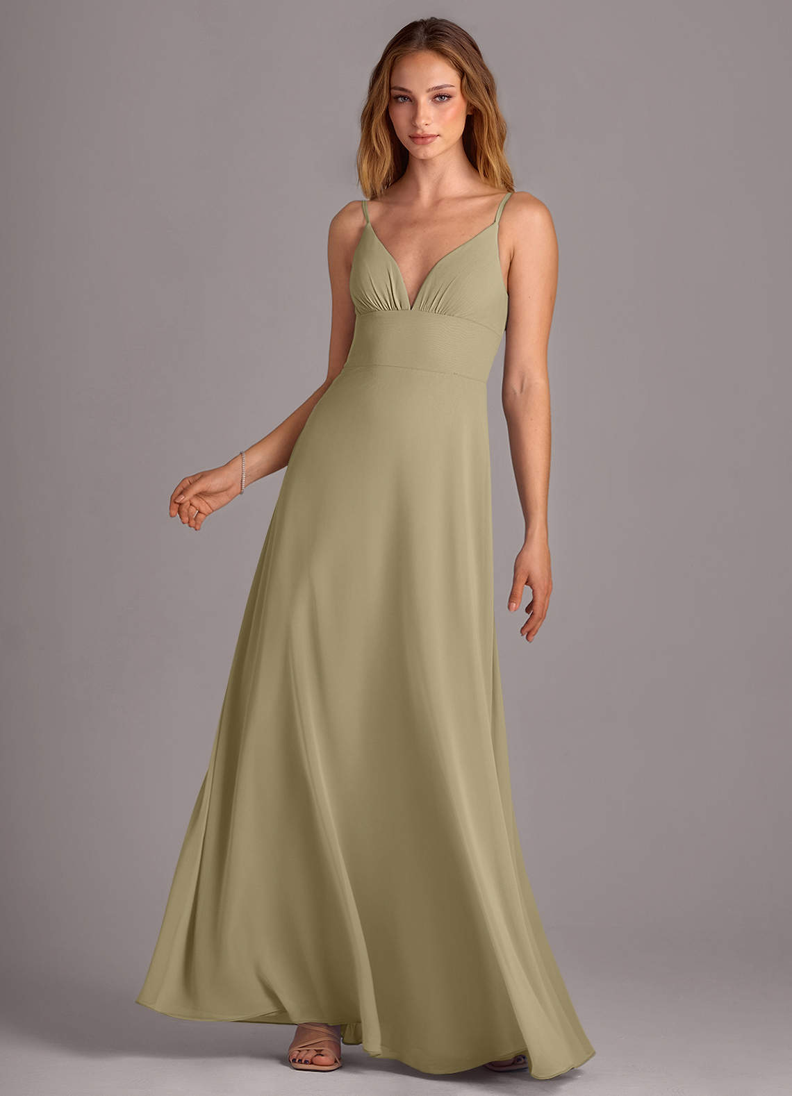 Azazie Amina At-home Try On Dresses Agave A-Line Chiffon Dress image1