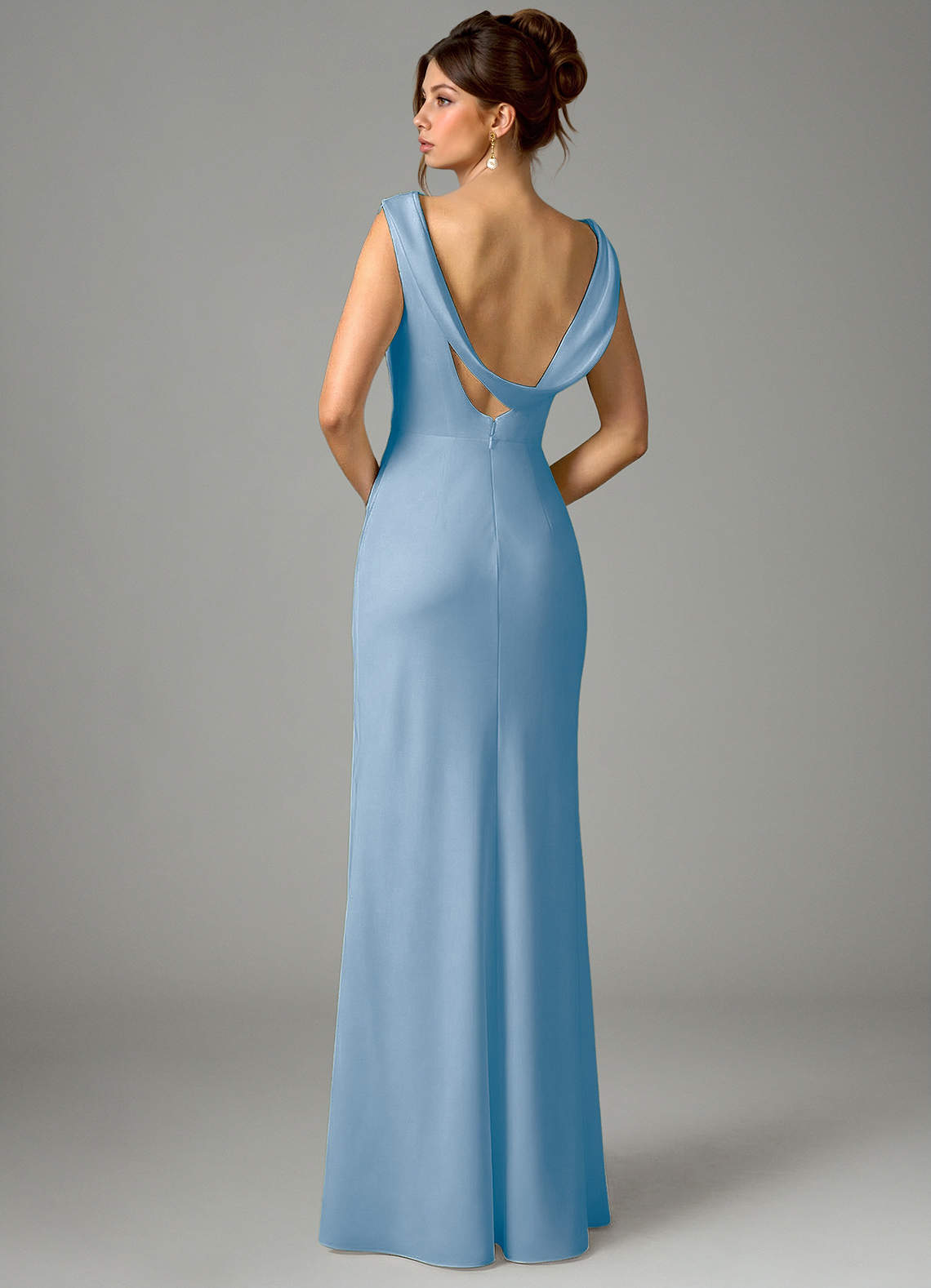 Azazie Kieryn Bridesmaid Dresses Powder Blue Mermaid Pleated Stretch Satin Dress image5