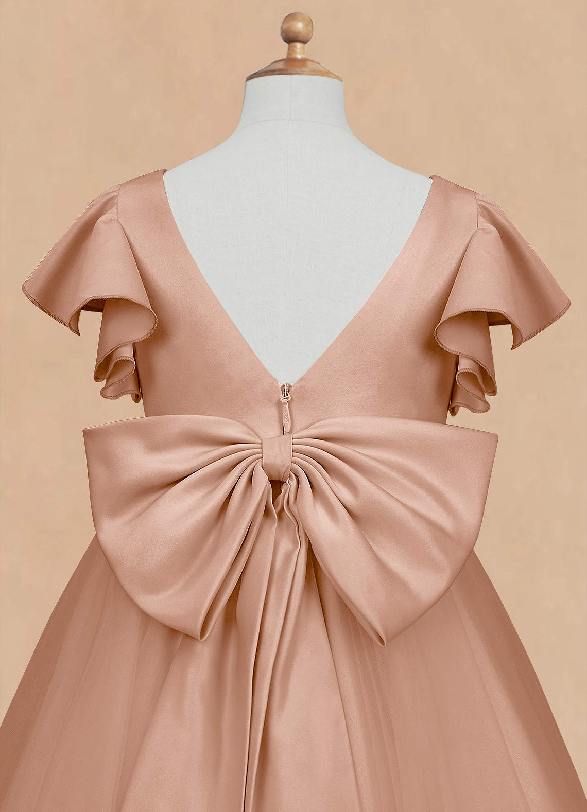 Azazie Kaeya Robe Demoiselle D'honneur Fillette Robe Trapèze en Tulle Arc Champagne Rosé image7