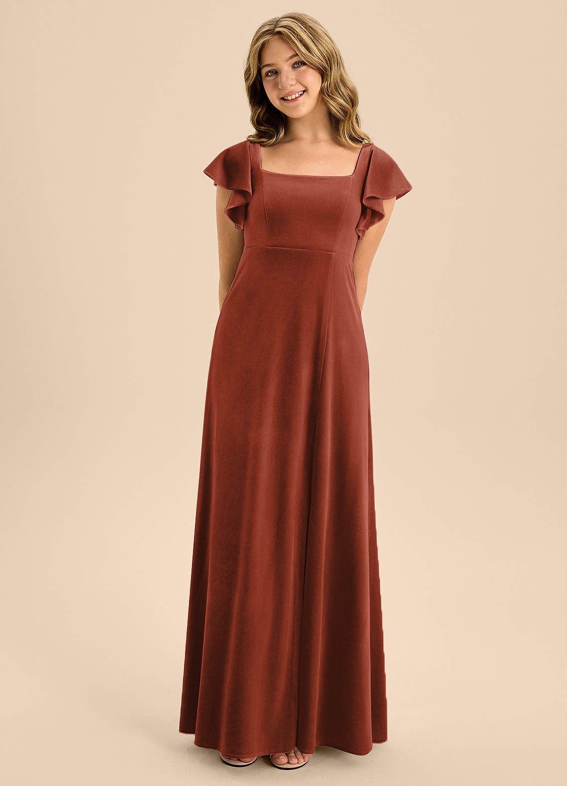 Azazie Bondi Junior Ready to Ship Bridesmaid Dress in Terracotta