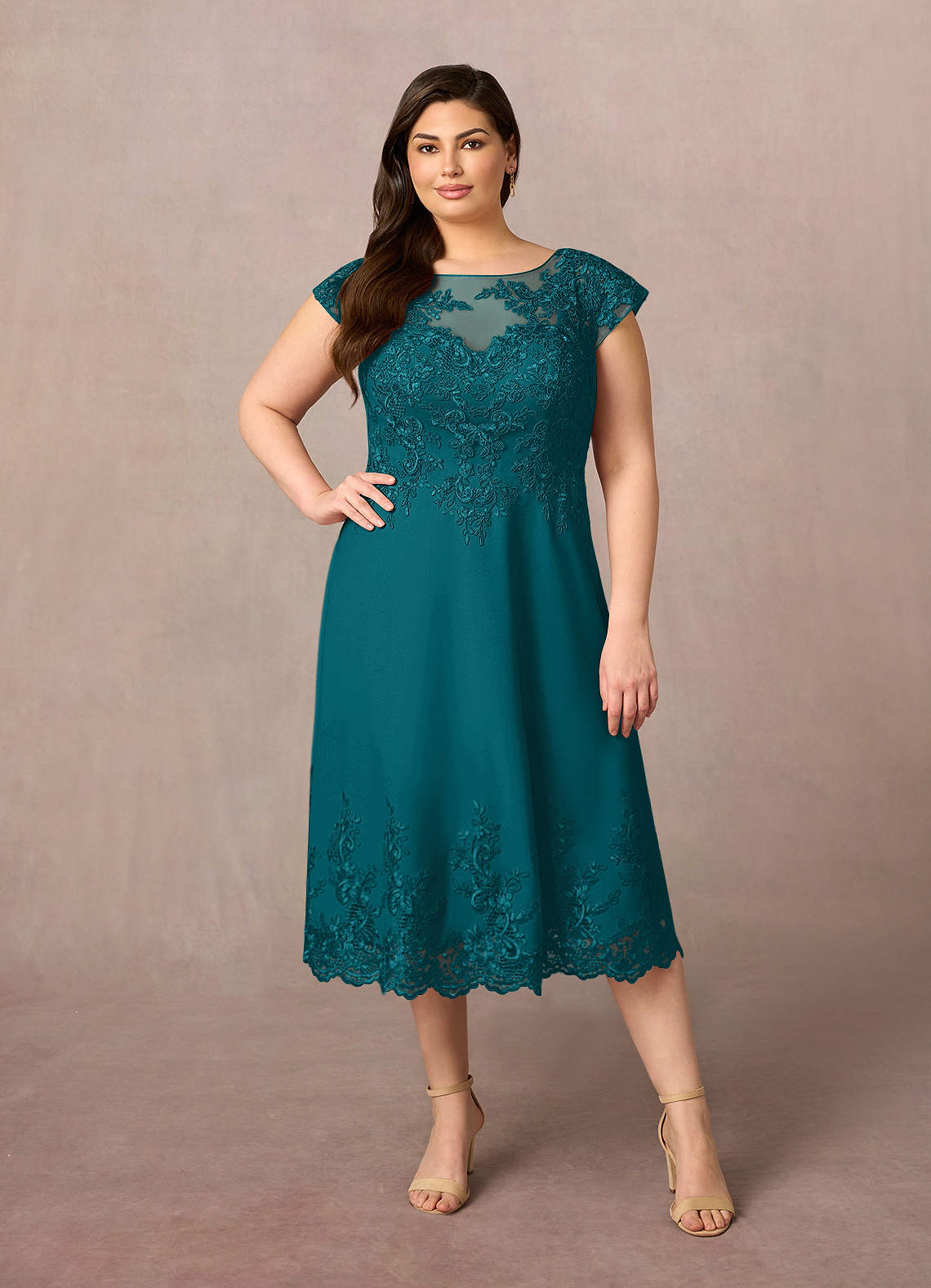 Azazie Terrano Mother of the Bride Dresses Peacock A-Line Scoop Lace Dress image5