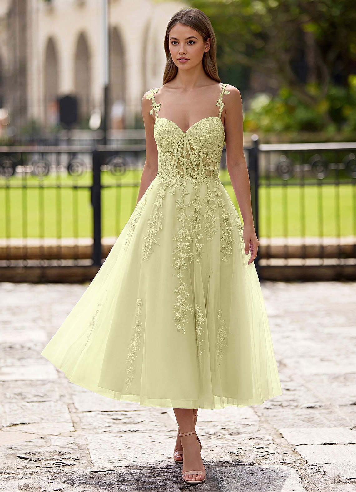 Azazie 2026 Modest Corset Lace A-Line Prom Dress Yellow Gown Azazie 2026 Modest Corset Lace A-Line Prom Dress Yellow Gown