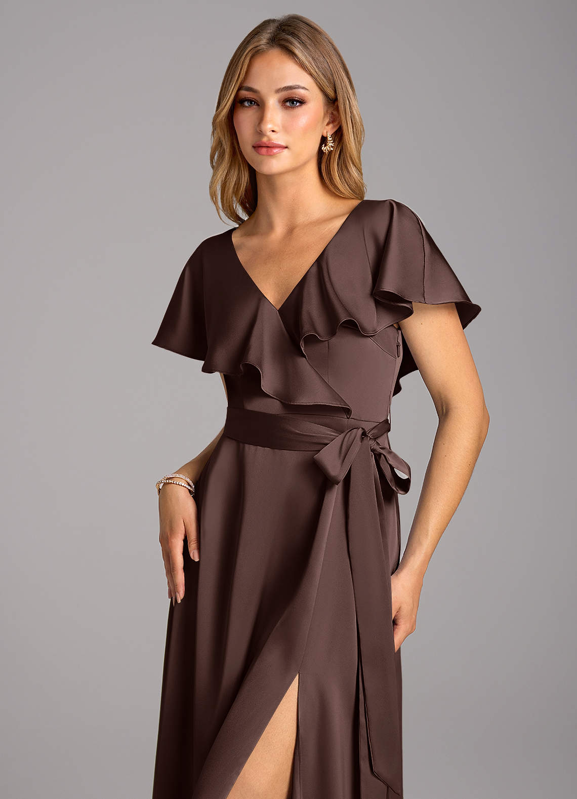 Azazie Lainey Klänningar att prova hemma Klä av A-Linje i Stretch Satin med fickor Eukalyptus image5