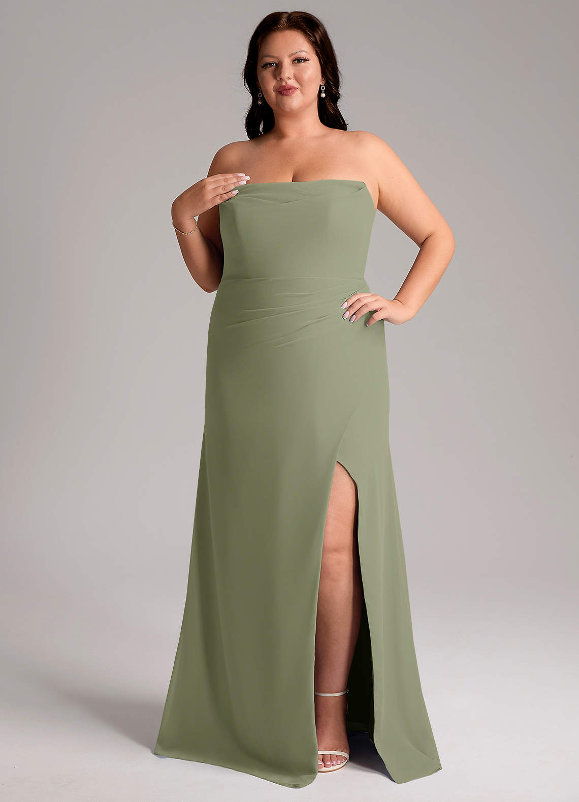 Azazie Leonis Bridesmaid Dresses Pistachio Sheath Strapless Chiffon Convertible Dress image11