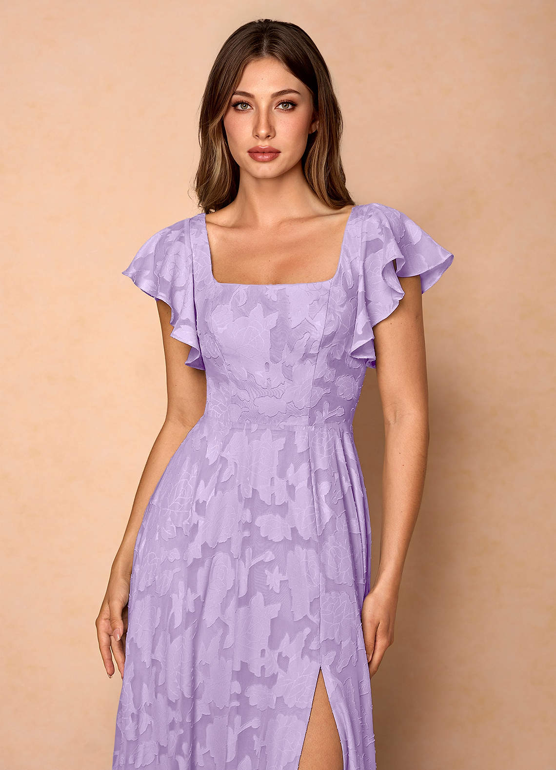 Azazie Floor-Length Maxi Dresses A-Line Wedding Guest Formal Dresses Square Ruffles Lilac