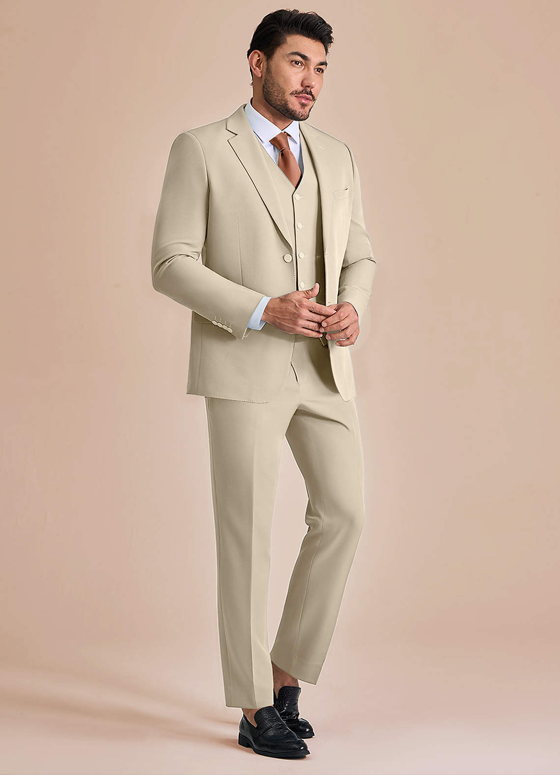 front James Tan Structured Stretch 3-piece suit