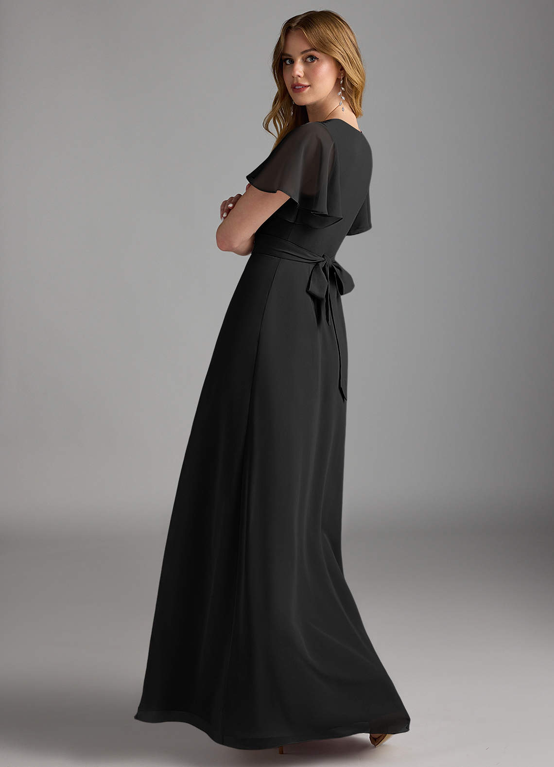 azazie black chiffon dress Azazie Tayla