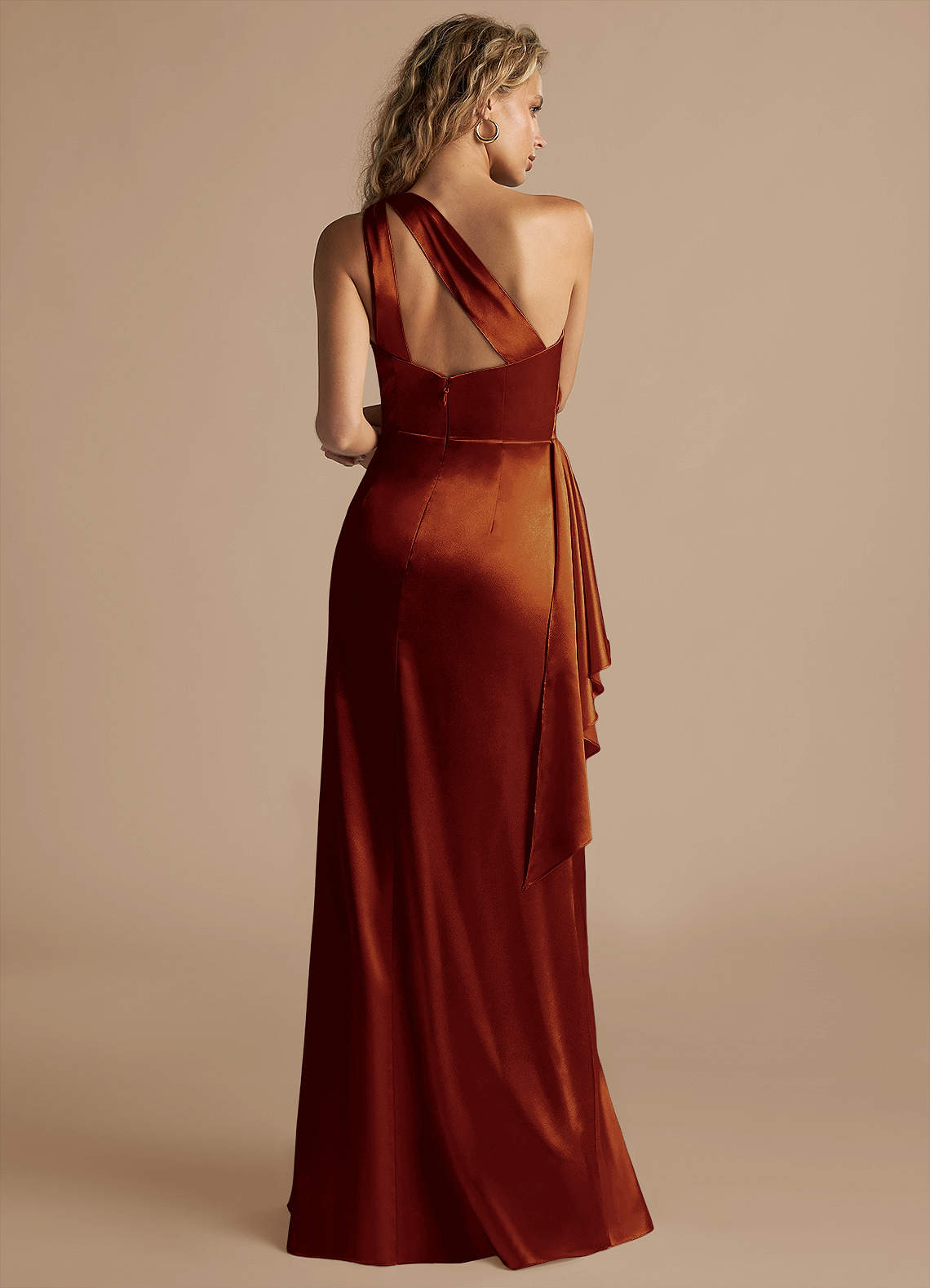 Azazie Maive Ready to Ship Auburn Metallic Satin Bridesmaid Dresses | Azazie