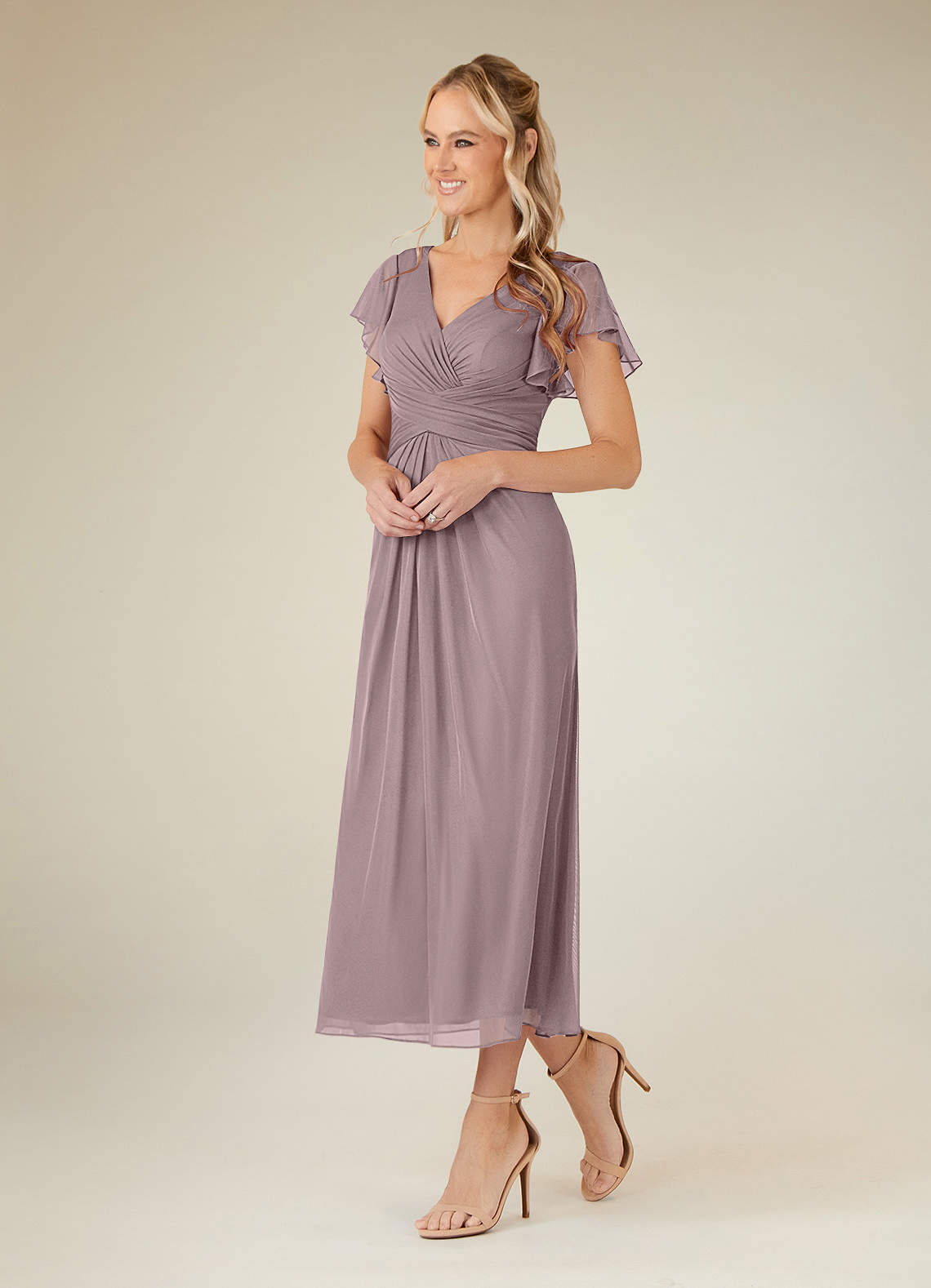 Azazie Vera Abiti per la Madre della Sposa Abito A-Line in Maglia con Scollo a V a Pieghe Dusk image1