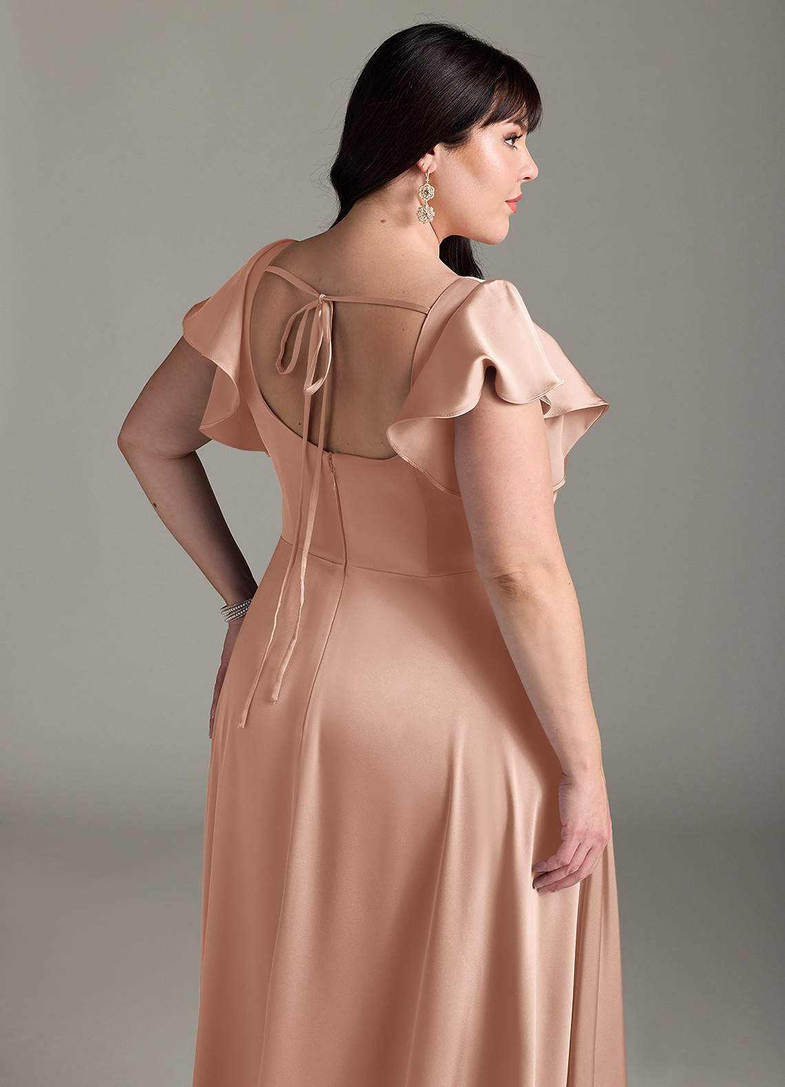 Azazie Plus Size A-Line/Princess Square Neck Floor-Length Stretch Satin Bridesmaid Dresses
