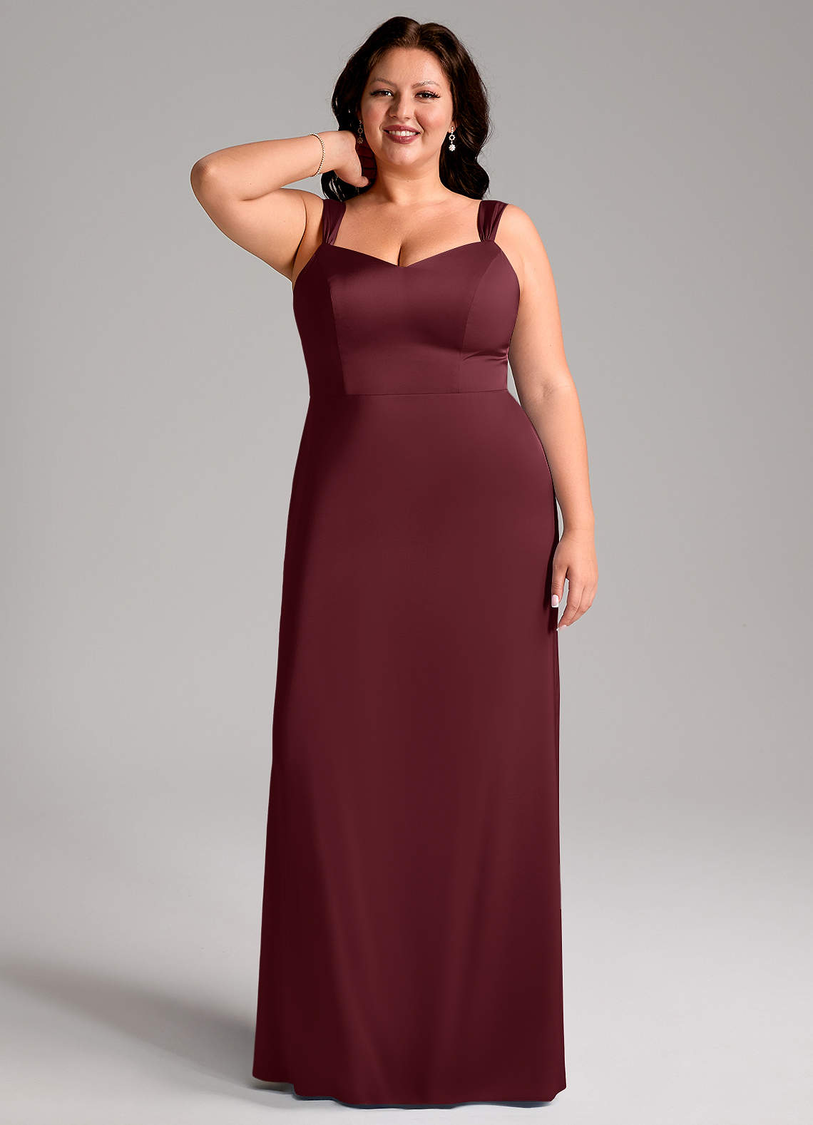Azazie Denice Robes de demoiselle d'honneur Robe Fourreau en Satin extensible Plissée Cabernet image8