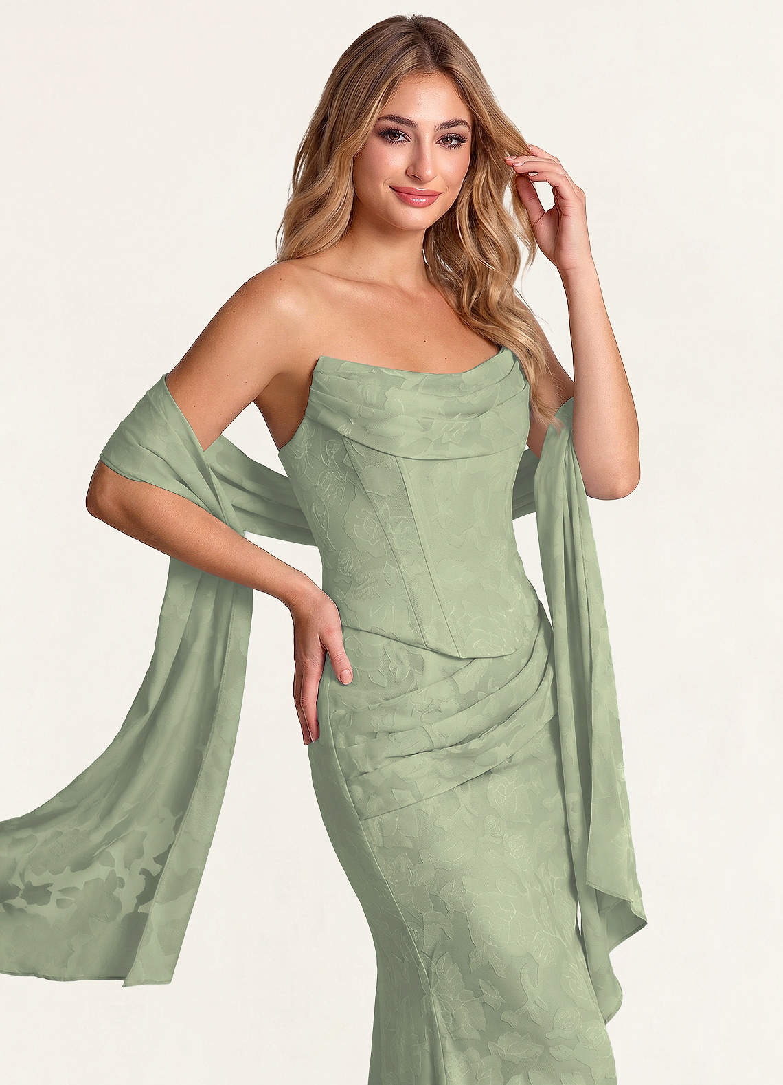 front Azazie Sjaal met bijpassende bloemenprint en burnout-effect.